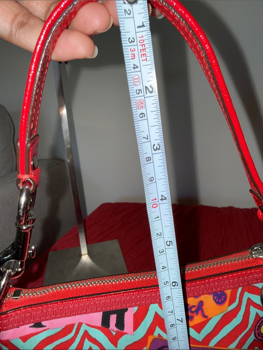 Coach poppy Red and Pink Graphic Shoulder Bag with Silver Plate - Picture 13 of 16